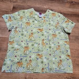 Disney Bambi V-Neck Short Sleeve Scrub Top - Light Green  Extra Large